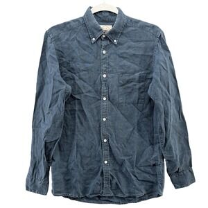 Alex Crane Linen Shirt Mens Medium Blue Button Down Long Sleeve Made USA Casual